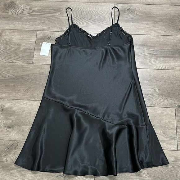 Delicates Vintage Black Satin Slip Dress‎ Size Medium - Picture 7 of 12